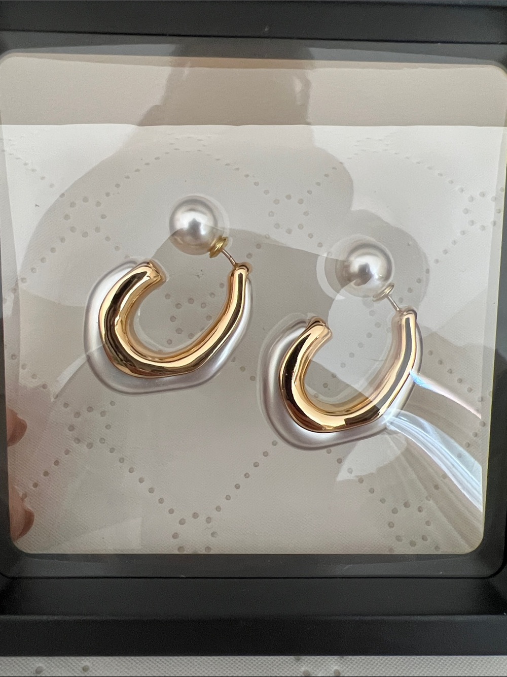 Gold and Pearl Two-Tone Hoop Drop Earrings